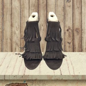 NEW Dark Brown Leather Fringe Heels